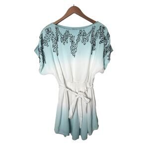 NWT Letarte Women’s Medium White Ocean Blue Tie Waist Embellished Tunic Dress